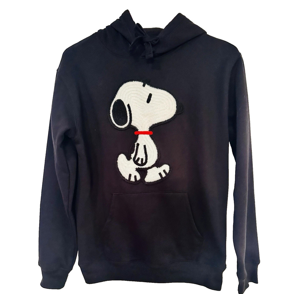 Peanuts Snoopy Black White Hoodie Sweatshirt Embroidered 2XL Pocket Stretch - Picture 4 of 7